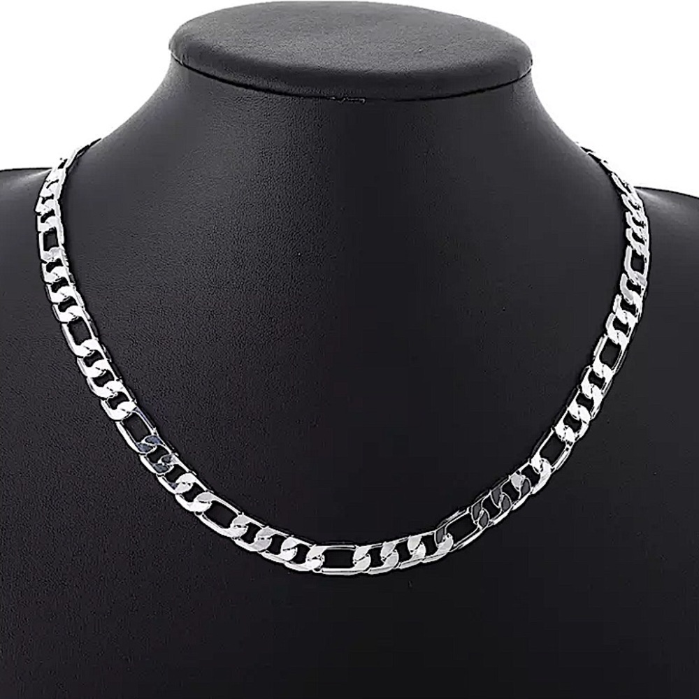 Figaro Sterling Silver Chain Link 8mm Unisex Necklace